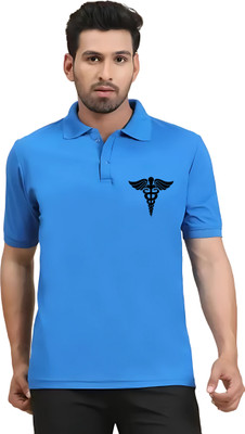 Zoobang Printed Men Polo Neck Light Blue T-Shirt