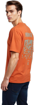 Glitchez Printed Men Round Neck Orange T-Shirt