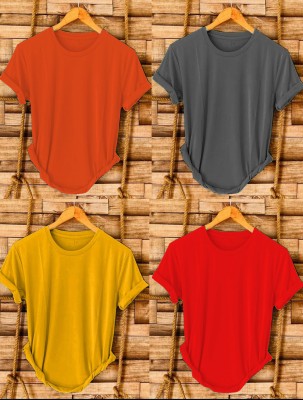 PARA HILLS Solid Men Round Neck Orange, Grey, Yellow, Red T-Shirt