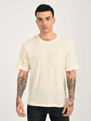 LEVI'S Self Design Men Crew Neck Beige T-Shirt