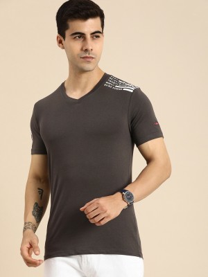 BEING HUMAN Solid Men Crew Neck Grey T-Shirt