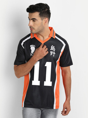 ComicSense Printed Men Polo Neck Black, Orange T-Shirt