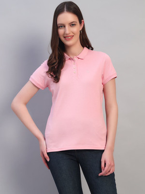 CANTABIL Solid Men Polo Neck Pink T-Shirt