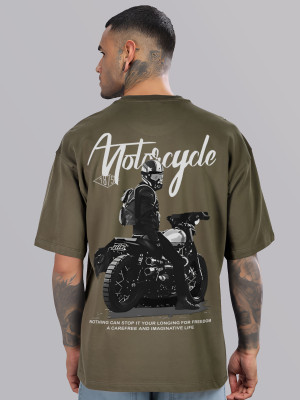 ADRO Printed Men Round Neck Dark Green T-Shirt