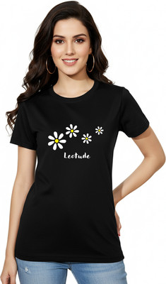 Leotude Printed Women Round Neck Black T-Shirt