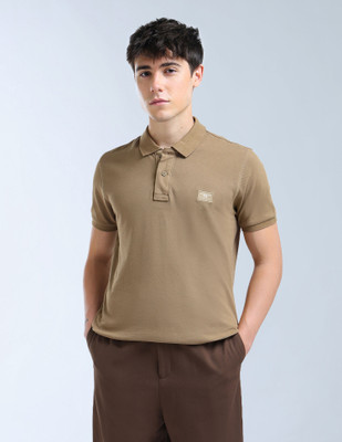 FLYING MACHINE Solid Men Polo Neck Brown T-Shirt