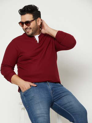 Club York Solid Men V Neck Maroon T-Shirt