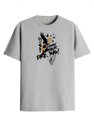 ADRO Graphic Print Men Round Neck Grey T-Shirt