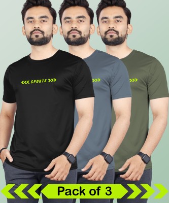 VeBNoR Solid Men Round Neck Black, Grey, Green T-Shirt