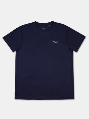 V-MART Solid Men Round Neck Dark Blue T-Shirt