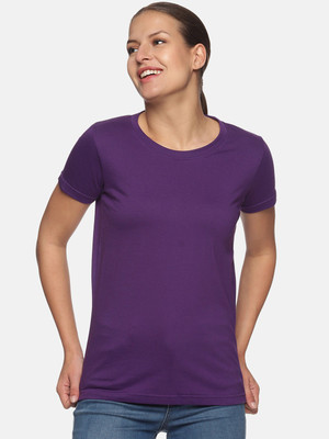 ShopGlobal Solid Women Round Neck Purple T-Shirt