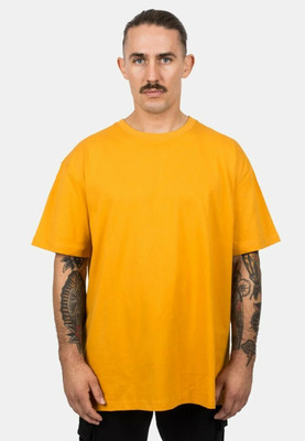 Earthstick Solid Men Round Neck Yellow T-Shirt
