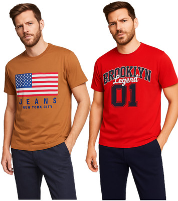 SQUAD CLOTHING Printed Men Round Neck Multicolor T-Shirt