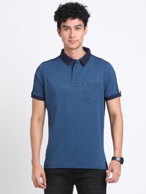 TURTLE Solid Men Polo Neck Dark Blue T-Shirt