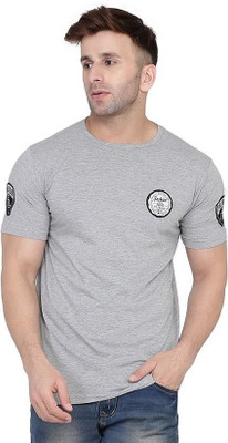 tfurnish Solid Men Round Neck Silver T-Shirt