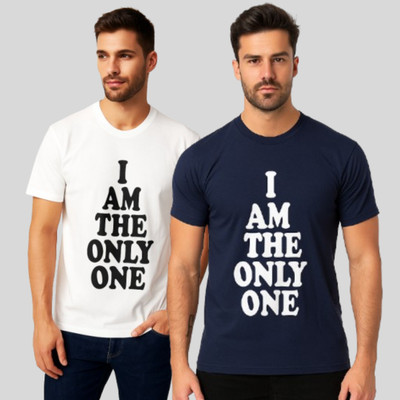 Zoyaash Typography Men Round Neck Navy Blue, White T-Shirt