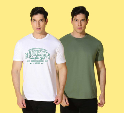 WOOSTRO Solid, Printed Men Round Neck Multicolor T-Shirt