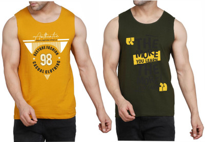 WOOSTRO Printed Men Scoop Neck Brown, Dark Green T-Shirt