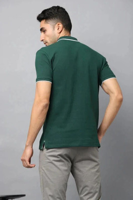 Irsya Solid Men Polo Neck Dark Green T-Shirt
