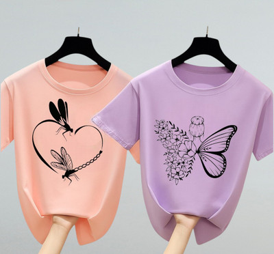 LAVENIR Graphic Print Women Round Neck Pink, Purple T-Shirt