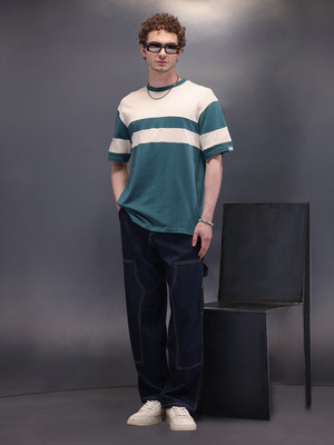 WROGN Solid Men Crew Neck Green, Beige T-Shirt