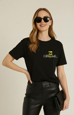 7dotsfashion Printed Women Round Neck Black T-Shirt