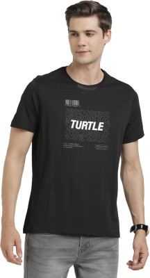 TURTLE Printed Men Round Neck Black T-Shirt