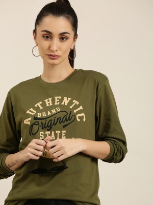 DILLINGER Typography Women Round Neck Green T-Shirt