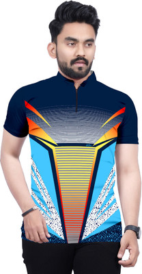 dhaari by unique creation Printed Men Mandarin Collar Navy Blue T-Shirt