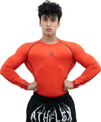 Athflex Solid Men Round Neck Orange T-Shirt