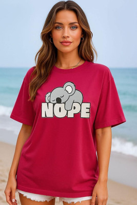 AdvibaFashion Graphic Print Women Round Neck Pink T-Shirt