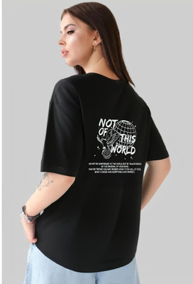 MACK JONNEY Printed Women Round Neck Black T-Shirt