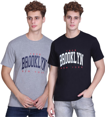 Zeffit Printed Men Round Neck Black, Grey T-Shirt