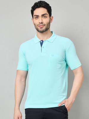 DUKE Solid Men Polo Neck Blue T-Shirt