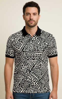 PlayfullVibes Printed Men Polo Neck Multicolor T-Shirt