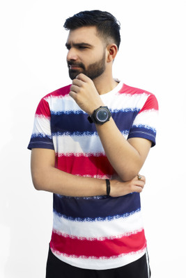 JH MART Striped Men Round Neck Multicolor T-Shirt