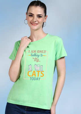 Moda Rapido Printed Women Round Neck Green T-Shirt