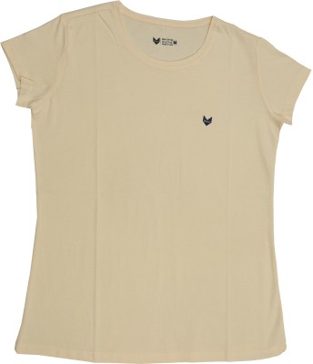 V SANJAIKUMAR TEXTILE Solid Women Round Neck Beige T-Shirt