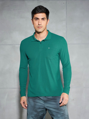 TECHNOSPORT Solid Men Polo Neck Green T-Shirt