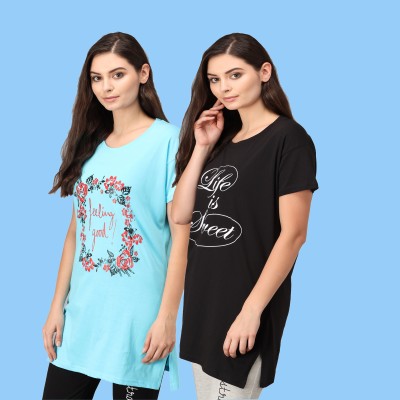 DRESSBASE Casual Printed Women Black, Light Blue Top