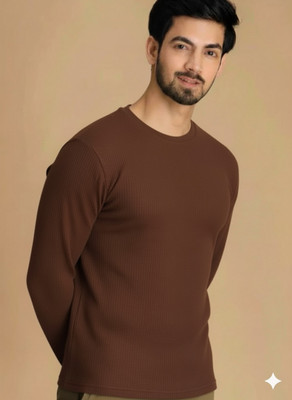 RajsriManyata Solid Men Henley Neck Brown T-Shirt
