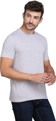 SLOWLORIS Solid Men Round Neck Grey T-Shirt