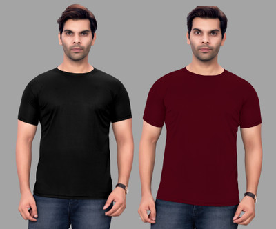 MAITRI CREATION Solid Men Round Neck Reversible Black, Maroon T-Shirt