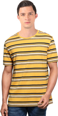 JOCKEY Striped Men Round Neck Yellow T-Shirt
