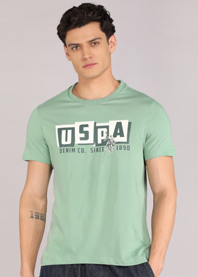 U.S. Polo Assn. Denim Co. Solid Men Round Neck Light Green T-Shirt
