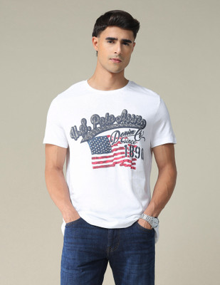 U.S. POLO ASSN. Printed, Typography Men Round Neck White T-Shirt