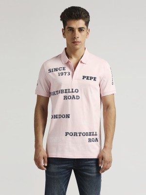 Pepe Jeans Printed Men Polo Neck Pink T-Shirt