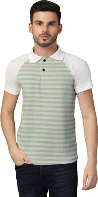 tfurnish Striped Men Polo Neck Green T-Shirt