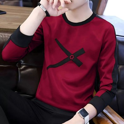 FASHIUM Solid Men Round Neck Maroon T-Shirt