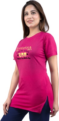 URBE Printed, Typography Women Round Neck Pink T-Shirt